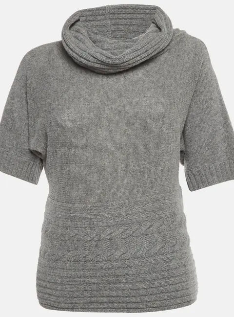 Max Mara Grey Wool Knit Mock Neck Short Sleeve Sweater M