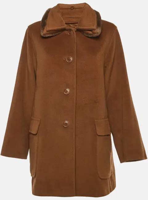 Max Mara Brown Wool and Fur Collar Mid-Length Coat S