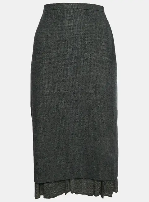 Max Mara Monochrome Herringbone Wool Pencil Skirt L