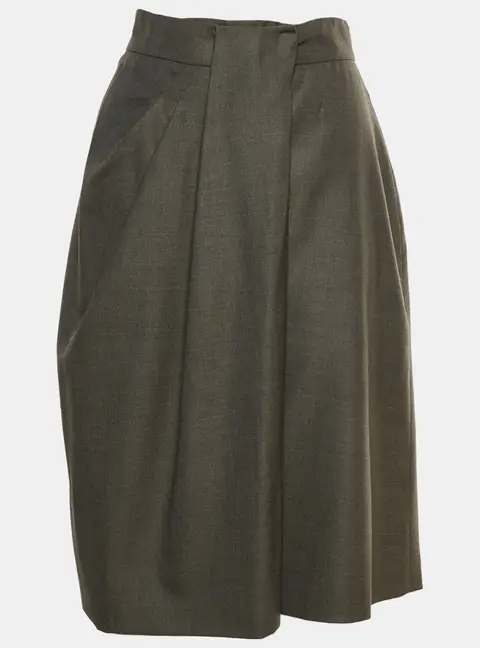 Max Mara Brown Wool Blend Pleated Knee Length Skirt S