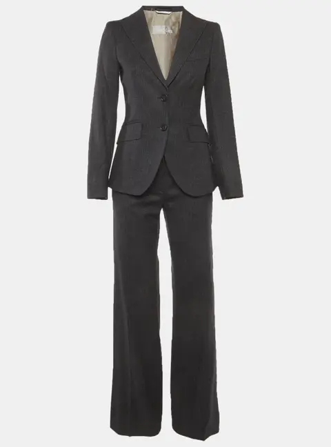 Max Mara Grey Pin Striped Wool Blend Single Breasted Blazer and Pant Suit S