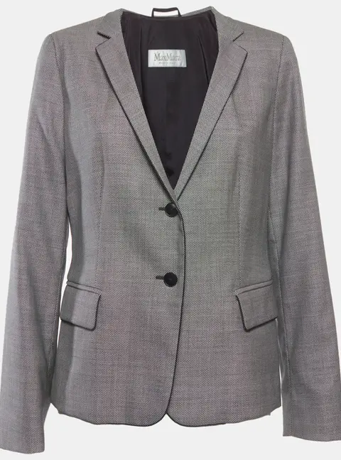 Max Mara Grey Birdseye Wool Blend Single Breasted Blazer L