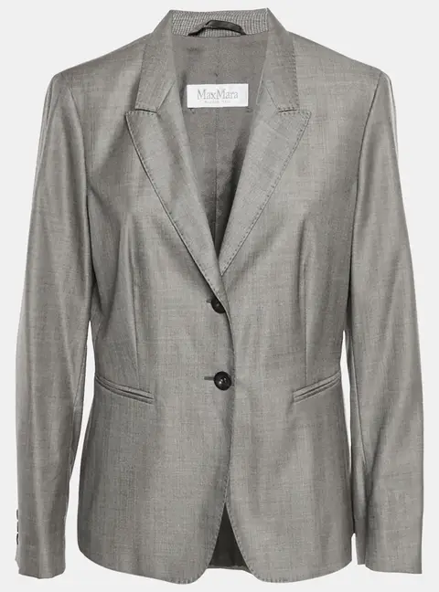 Max Mara Grey Wool Blend Single Breasted Blazer L