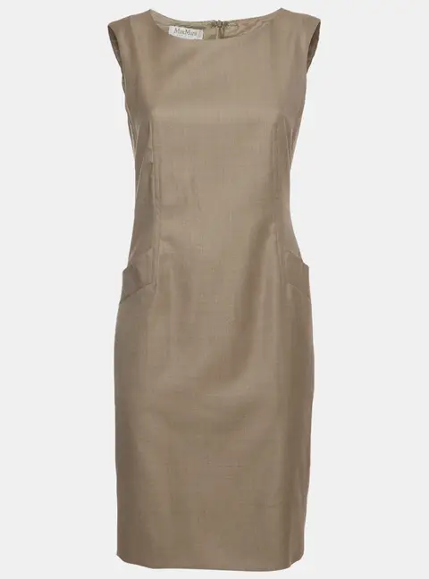 Max Mara Beige Wool Blend Bateau Neck Sheath Dress S
