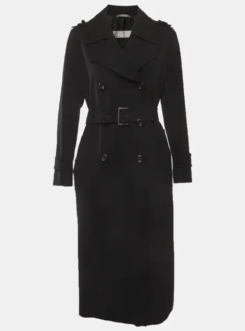 Max Mara Black Garbardine Double Breasted Trench Coat M