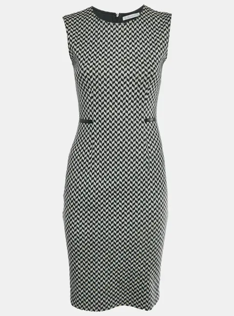 Max Mara Monochrome Pattern Wool Sheath Dress S