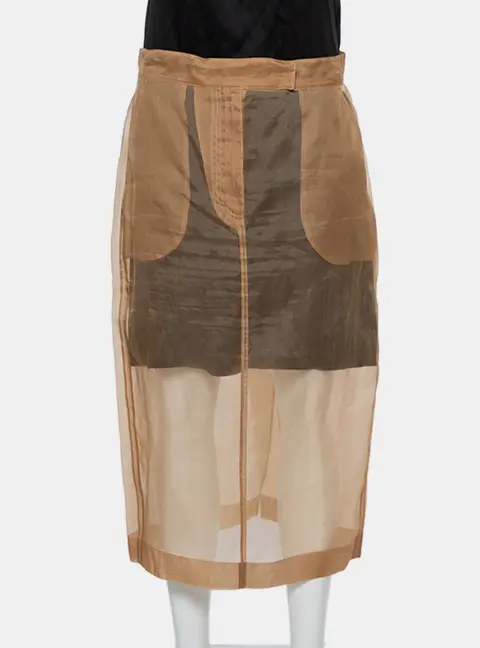 Max Mara Beige Silk Sheer Pencil Skirt M