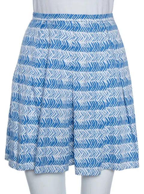 Weekend Max Mara White/Blue Printed Cotton Pleated Mini Skirt XS