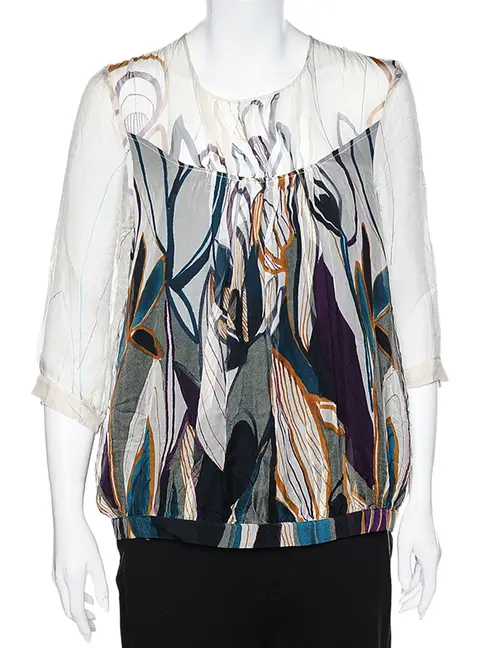 Max Mara Studio Multicolor Printed Silk Top L