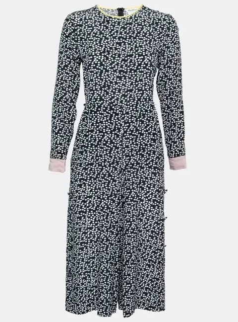 Max Mara Navy Blue Polka Dot Print Silk Long Sleeve Jumpsuit M