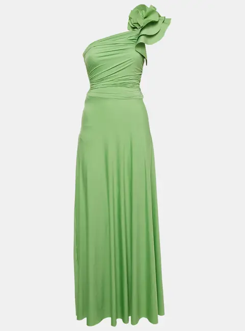 Maygel Coronel Green Jersey One Shoulder Maxi Dress One Size
