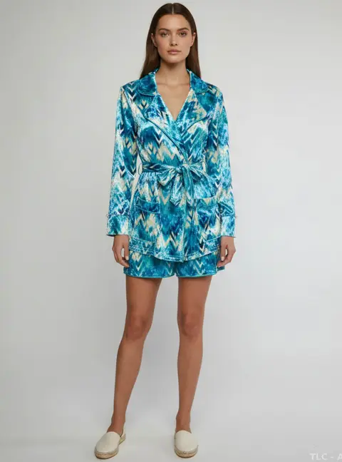 Mchugh Lifestyle Multicolor Velvet Top and Short Set S/M