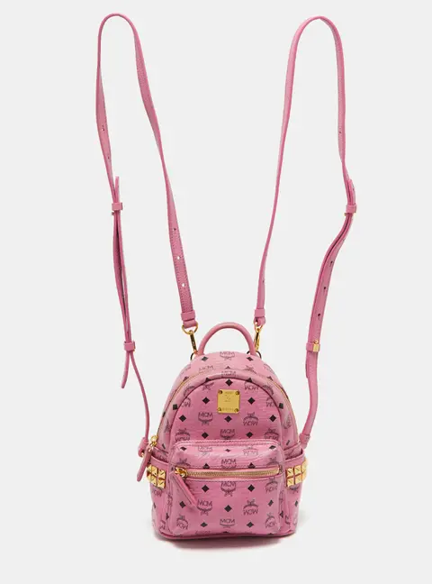 MCM Pink Visetos Coated Canvas and Leather Mini Studded Stark Bebe Boo Backpack