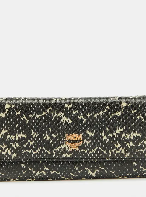 MCM Black/White Snakeskin Embossed Leather Continental Wallet