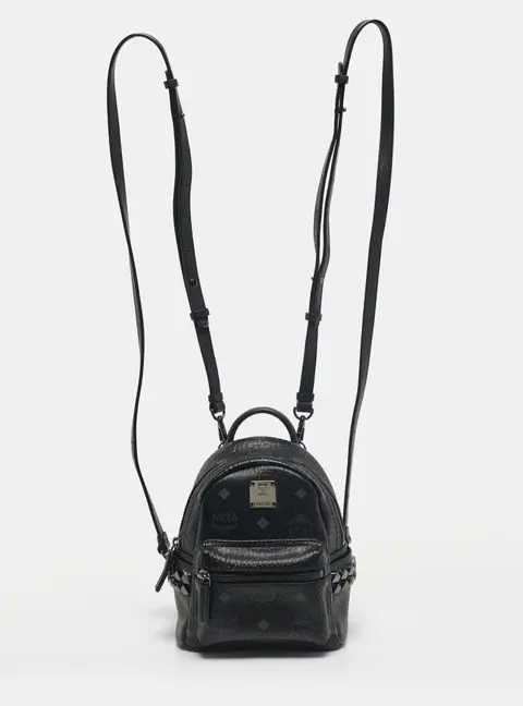 MCM Black Visetos Coated Canvas Mini Stark Side Studs Backpack