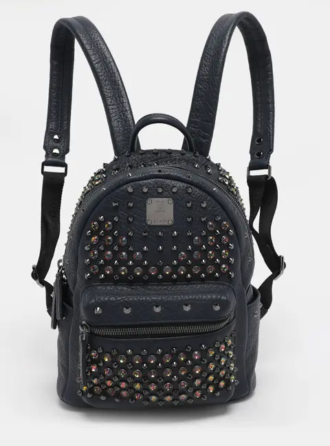 MCM Navy Blue Leather Diamond Studs Stark Backpack