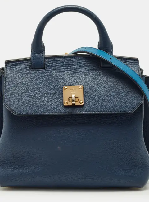 MCM Milla Flap Two Tone Blue Leather Top Handle Bag