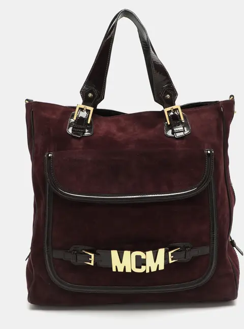 MCM Burgundy Patent Leather and Suede Tote