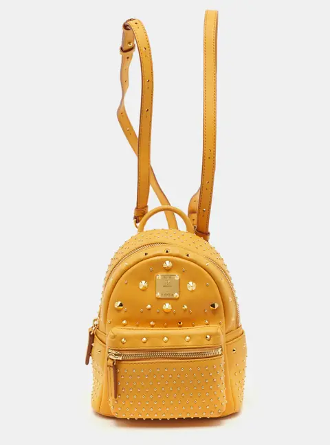 MCM Stark Mini Yellow Leather Studded Backpack