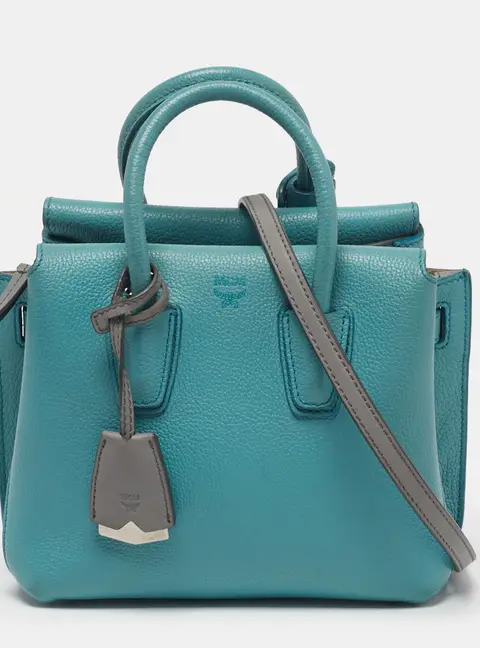 MCM Milla Park Avenue Mini Light Blue/Grey Leather Tote