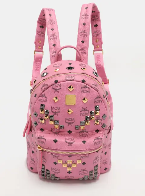 MCM Stark Studded Small Pink Visetos Coated Canvas Backpack