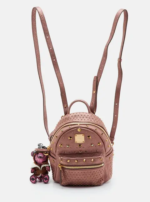 MCM Studded Stark-Bebe Boo Mini Metallic Visetos Leather Backpack