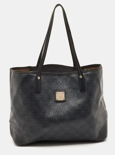 MCM Black Visetos Coated Canvas and Leather Shopper Tote