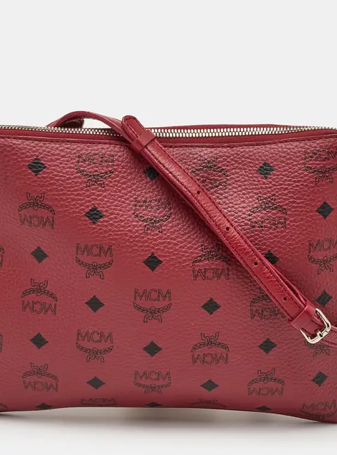 MCM Ruby Red Visetos Leather Pouch Crossbody Bag