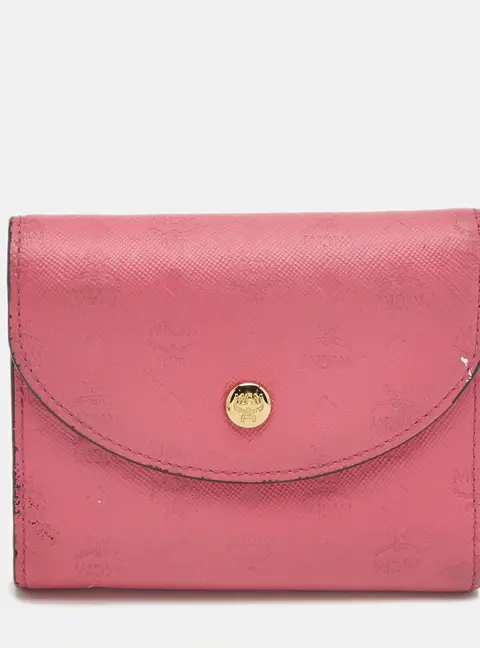 MCM Pink Visetos Leather Trifold Wallet