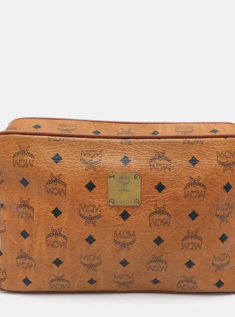 MCM Tan Visetos Coated Canvas Pouch Clutch Bag