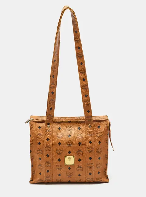 MCM Heritage Top Zip Cognac Visetos Coated Canvas Tote