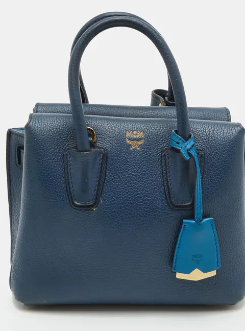 MCM Milla Mini Blue Leather Tote