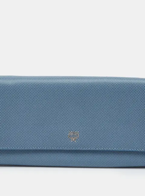 MCM Light Blue Textured Leather Continental Wallet