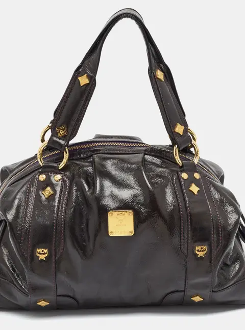 MCM Studded Purple Patent Leather Satchel