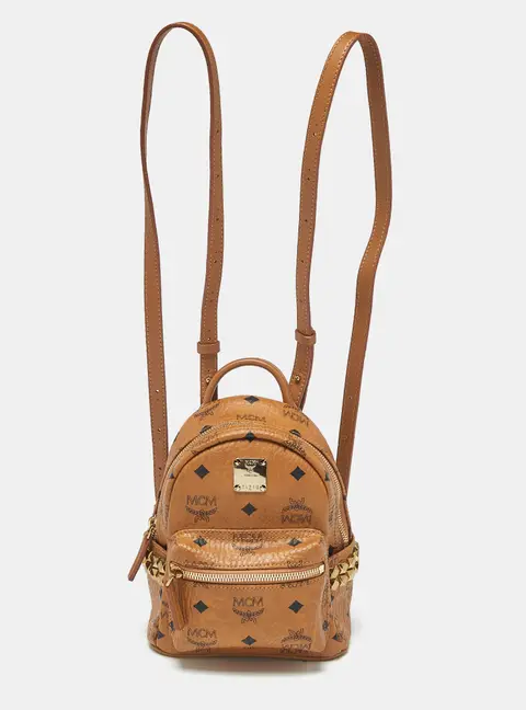 MCM Studded Stark-Bebe Boo Mini Cognac Visetos Coated Canvas and Leather Backpack