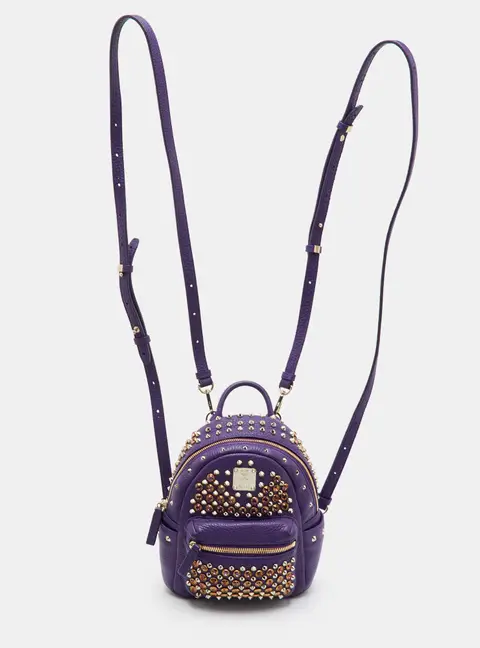 MCM Stark Mini Purple Studded Embellished Leather Backpack