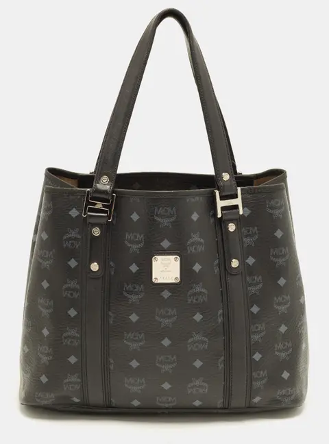 MCM Black Visetos Coated Canvas and Leather Tote