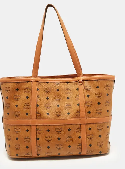 MCM Delmy Tan Visetos Coated Canvas and Leather Shopper Tote