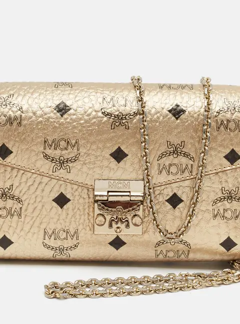 MCM Patricia Gold Visetos Coated Canvas Wallet on Chain