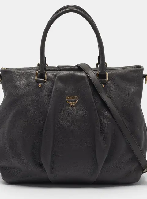 MCM Pleated Grey Leather Tote