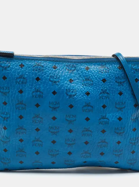 MCM Blue Visetos Coated Canvas Flat Crossbody Bag
