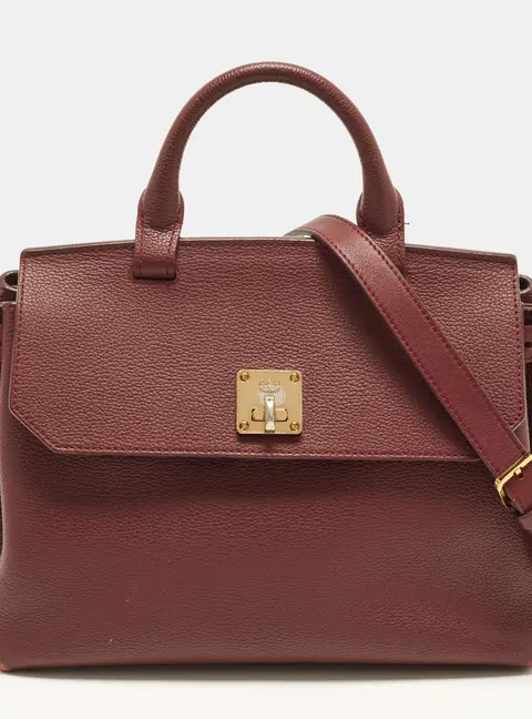MCM Milla Flap Burgundy Leather Top Handle Bag