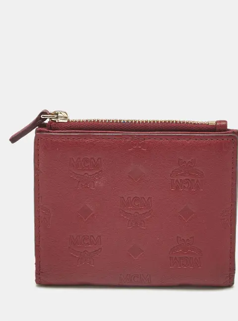 MCM Red Visetos Embossed Leather Bifold Card Case
