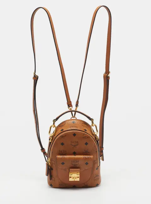 MCM Patricia Mini Cognac Visetos Coated Canvas and Leather Backpack