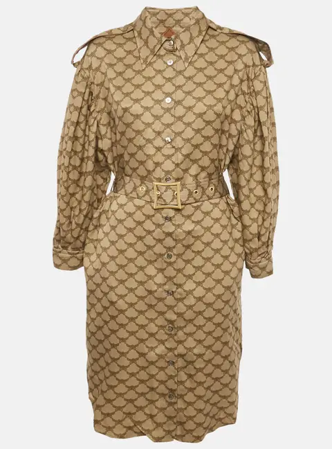 MCM Brown Monogram Lyocell Belted Midi Dress M