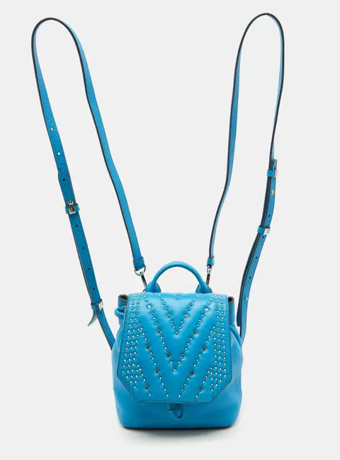 MCM Blue Leather Diamond Disco Studded Mini Backpack