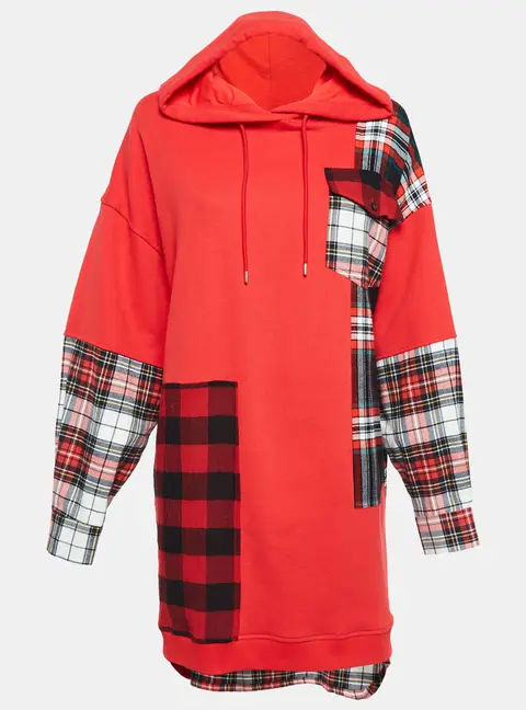 McQ by Alexander McQueen Red Patchwork Oversize Hoodie Jacket M