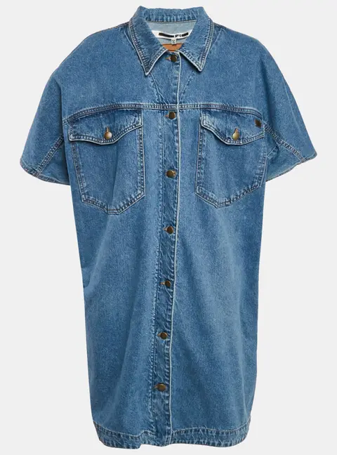 McQ by Alexander McQueen Blue Washed Denim Shirt Dress L