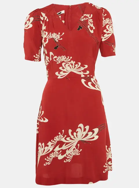McQ by Alexander McQueen Printed Red V-Neck Mini Dress XS