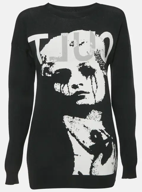 McQ by Alexander McQueen Black Face Intarsia Cotton Knit Sweatshirt M